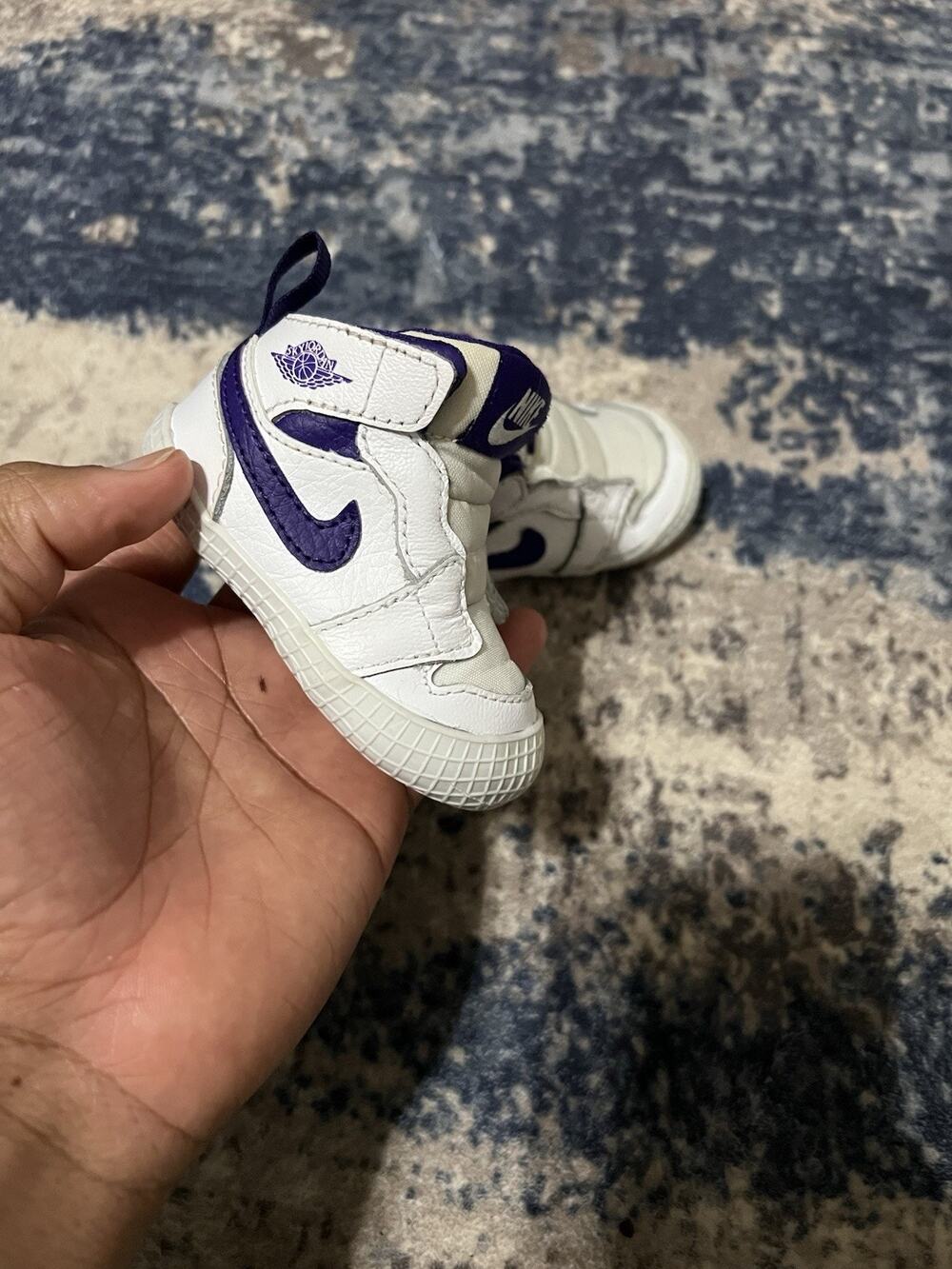 Size 2C- Air Jordan 1 Crib Bootie Shoes Baby Purple White AT3745-151